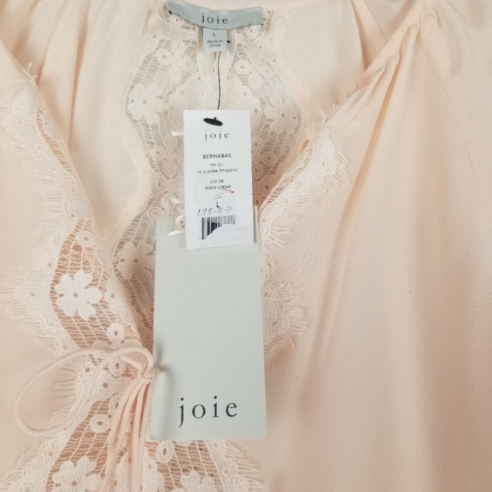 Joie Bernabas Lace Trim Blouse 100% Silk Large - Picture 9 of 9